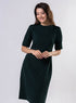Round Neck Shift Dress With Flaps-Dark Green