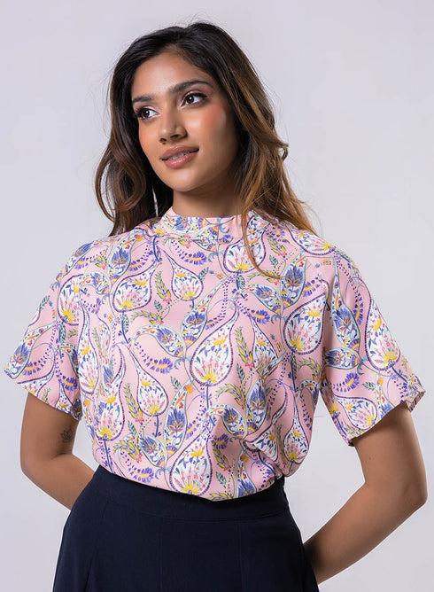 Raglan Sleeve Printed Pink Top