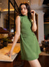 Front Panelled Mini Dress With Flaps - Green