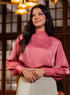 Long Sleeve High Neck Satin Top