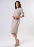 Round Neck Shift Dress With Flaps-Beige