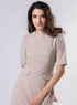 Round Neck Shift Dress With Flaps-Beige