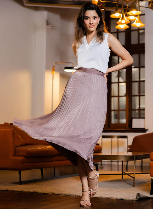 Pleated Printed Skirt