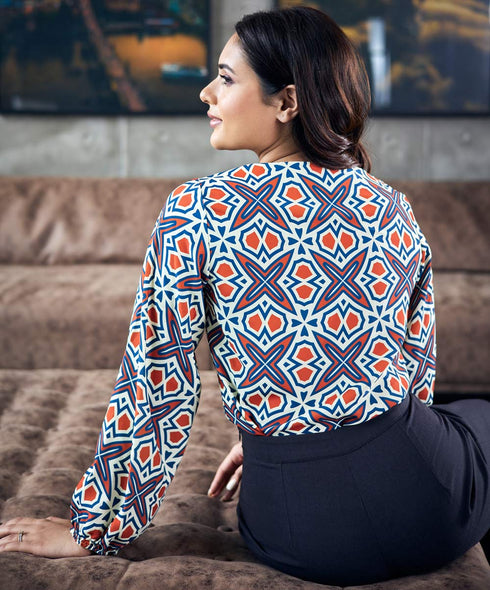 Vneck Chiffon Lantern Sleeve Blouse