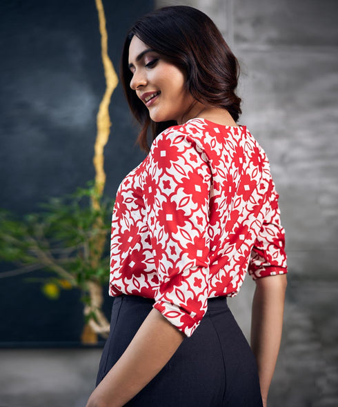Half Sleeve Printed Chiffon Top