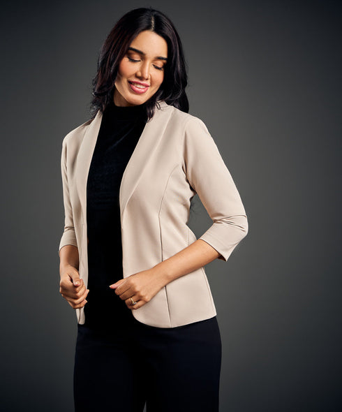 3/4 Sleeve Beige Office Blazer