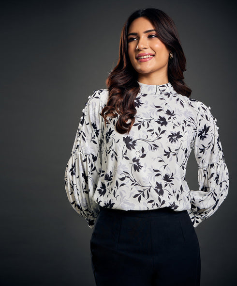 Puffed Sleeve Top With Button Details