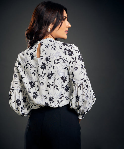 Puffed Sleeve Top With Button Details