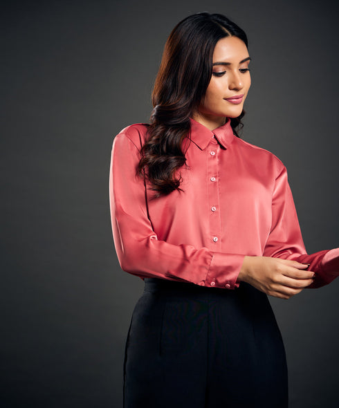 Work Wear Satin Pink Blouse
