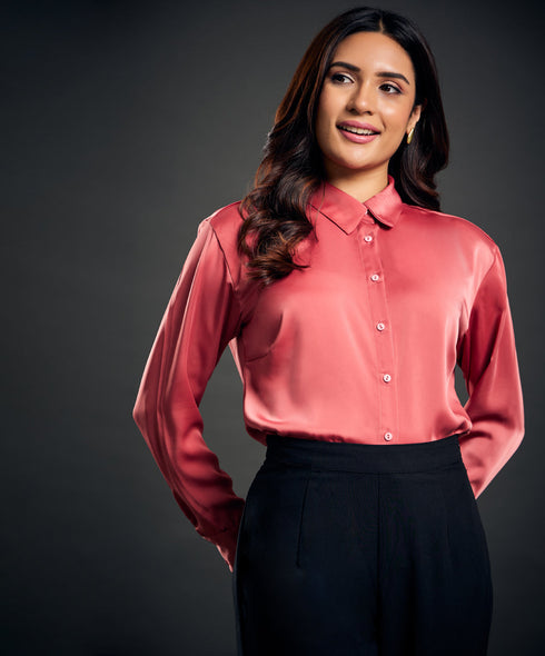Work Wear Satin Pink Blouse