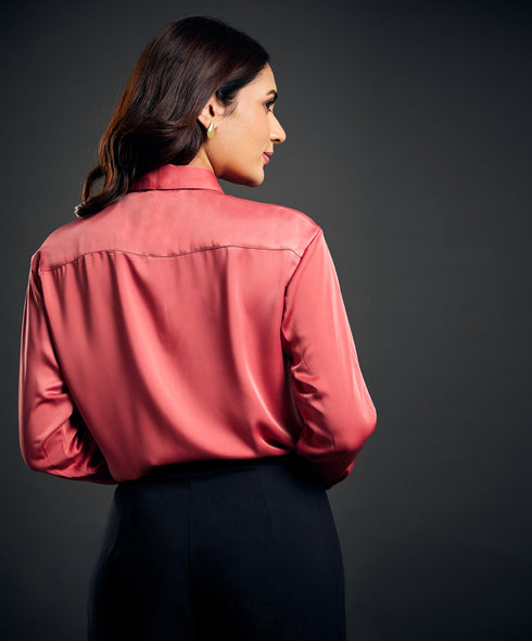 Work Wear Satin Pink Blouse
