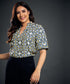 Puffed Sleeve Front VNeck Printed Top