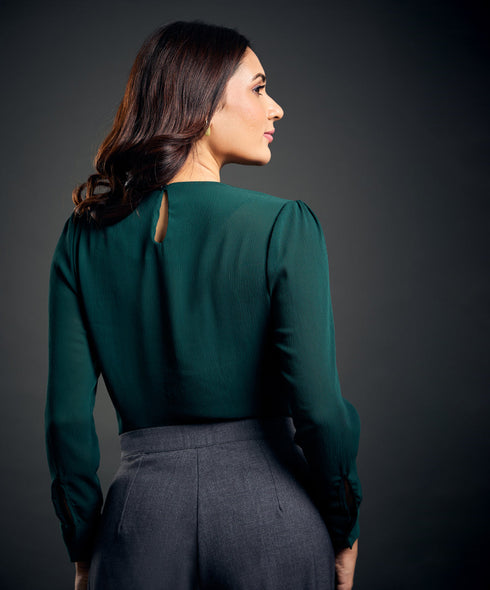 Front Pintuck Chiffon Green Top