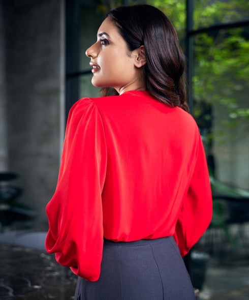 Vneck Front Buttoned Ballooned Sleeve Top