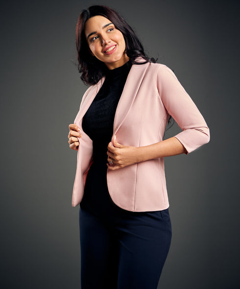 3/4 Sleeve Pink Office Blazer