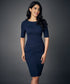 Half Sleeve Panel Bodycon Blue Dress