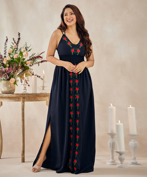 Embroidered Strappy Blue Maxi