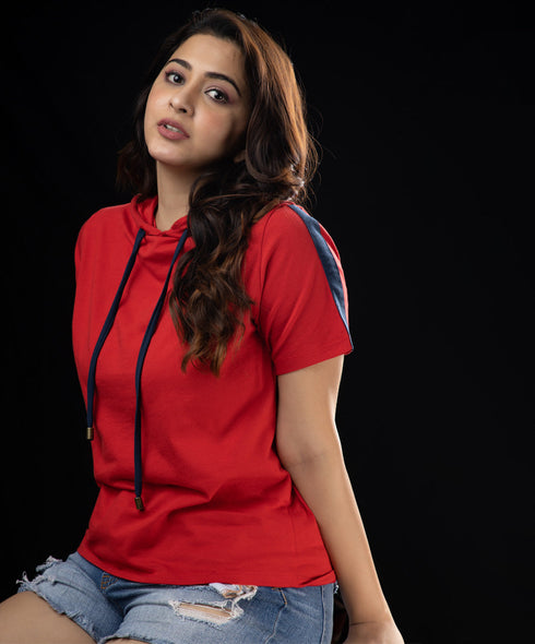 Red Base Blue Contrast Tshirt Hoodie