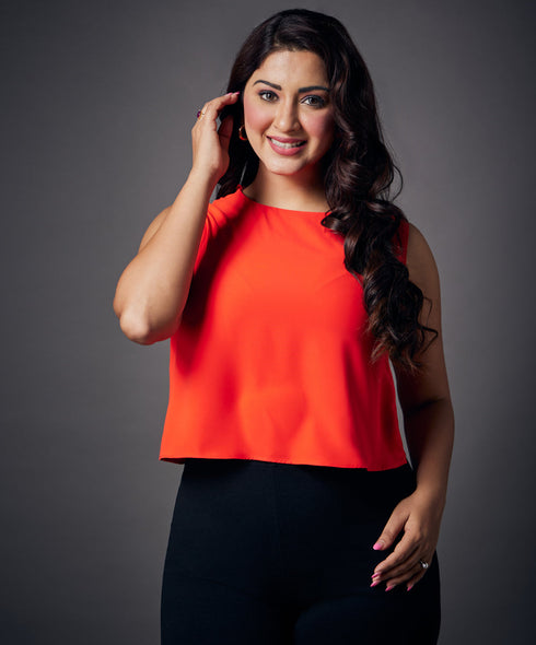 Sleeveless Basic Solid Orange Chiffon Top