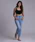 Blue High Rise Hem Fray Jean