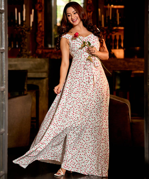 Tube Sleeve Dropped Printed Maxi Dress