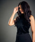 Sleeveless High Neck Black Velvet Top