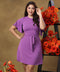 Sleeve Flared Skater Mini Purple Dress