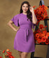 Sleeve Flared Skater Mini Purple Dress