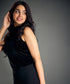 Sleeveless High Neck Black Velvet Top
