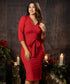 Bodycon Red Ponte V Neck Dress