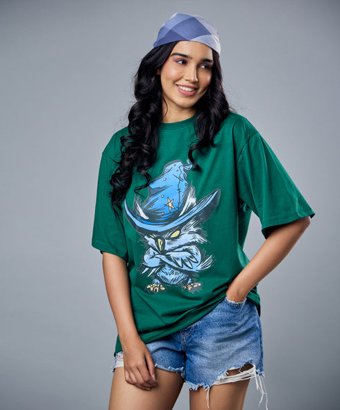 Angry Owl Printed Oversized Tshirt