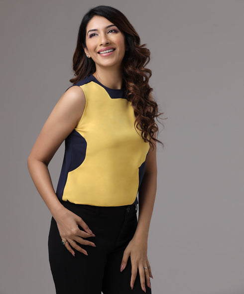 Floral Patched Chiffon Yellow Top