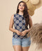 Front Detailed Sleeveless Printed Top