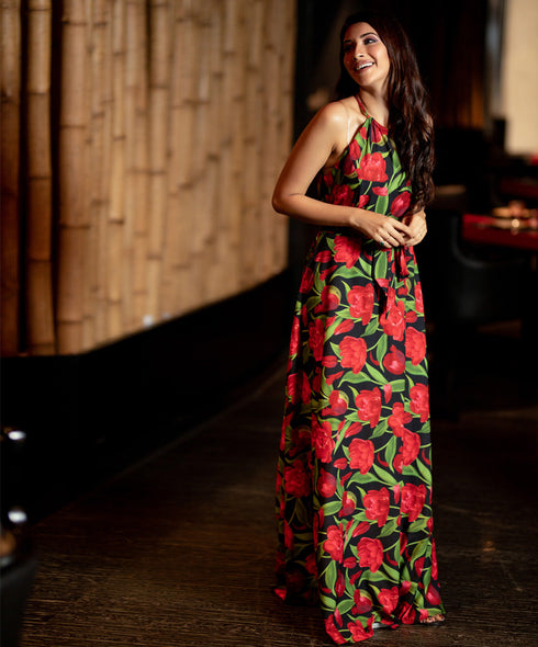 Red Tulip Printed Halter Neck Maxi