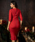 Bodycon Red Ponte V Neck Dress