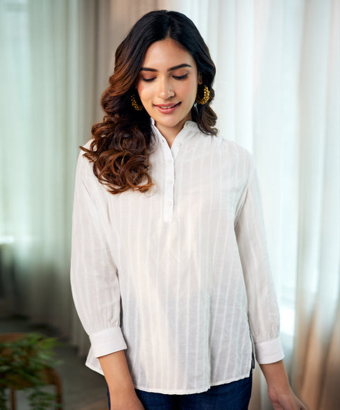 Mandarin Collar Cotton Kurta Top