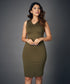 Vneck Sleeveless Bodycon Khaki Dress