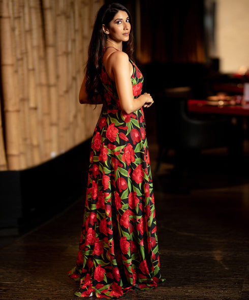 Red Tulip Printed Halter Neck Maxi