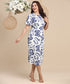 Printed Round Puffed Sleeve Dress