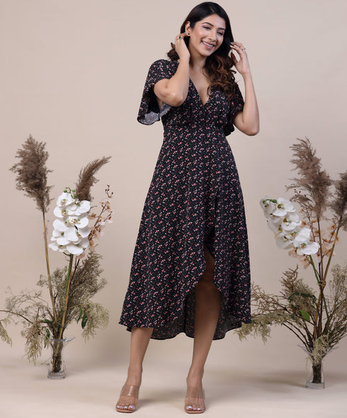 Barnet Printed Deep Cut Vneck Dress