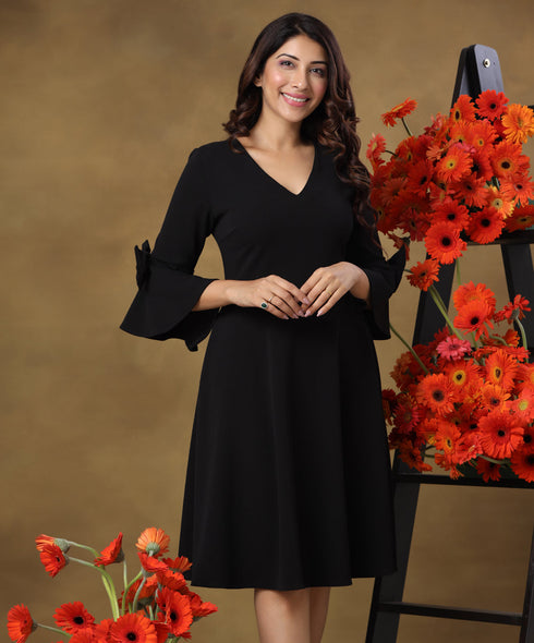 Sleeve Bow Vneck Dress