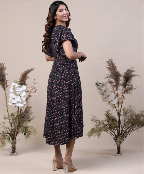 Barnet Printed Deep Cut Vneck Dress