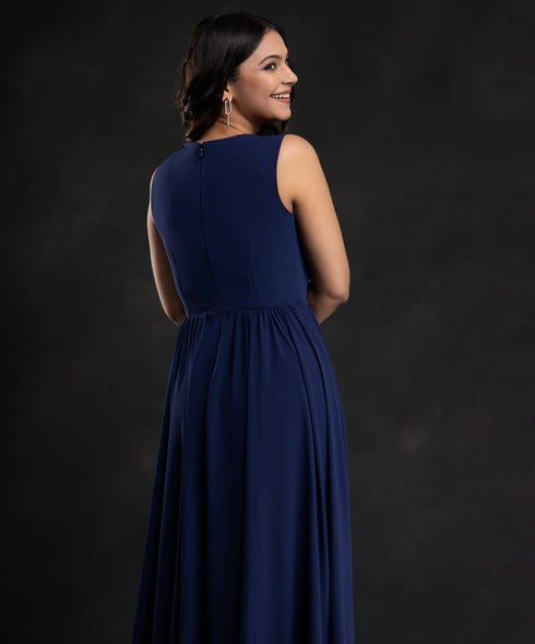 Navy Blue Bustier Chiffon Maxi