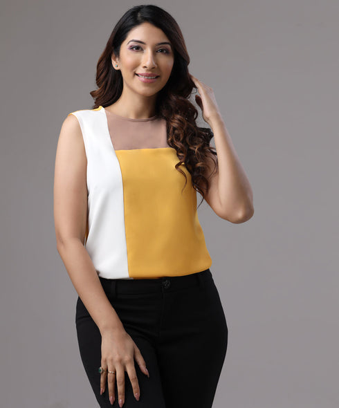 Three Panel Sleeveless Yellow Chiffon Top