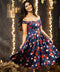 Blue Floral Princess Off Shoulder Midi Dress