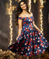 Blue Floral Princess Off Shoulder Midi Dress