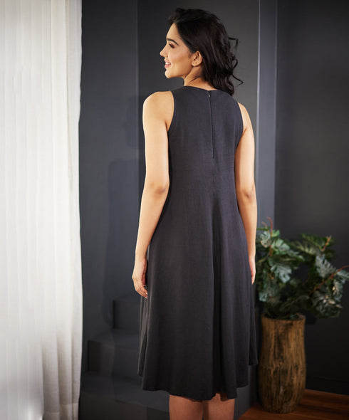 Loose Fitted Sleeveless Flouncy Linen Dress