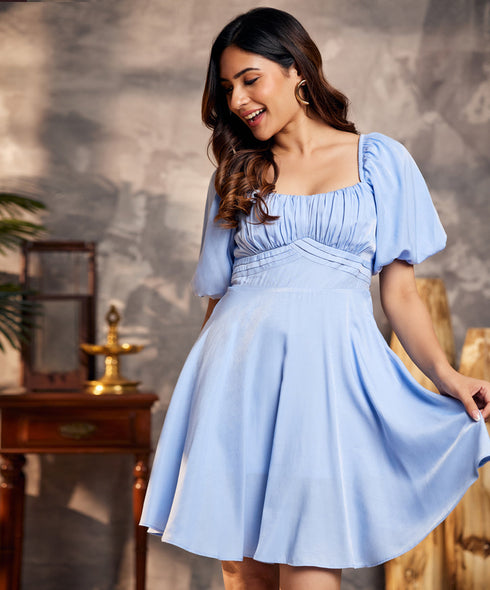 Off-Shoulder Tie-Back Blue Dress