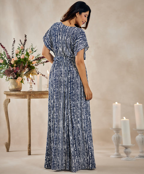 Printed Cotton Braided Blue Maxi