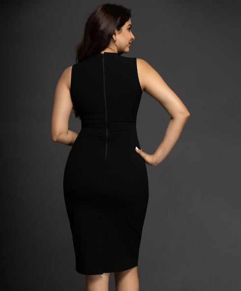 Slanted Panel Sleeveless Bodycon Dress